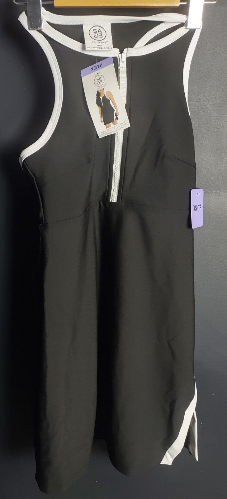 Sage Collective Black Racerback Dress XS Built-In Shorts Tennis Golf NWT