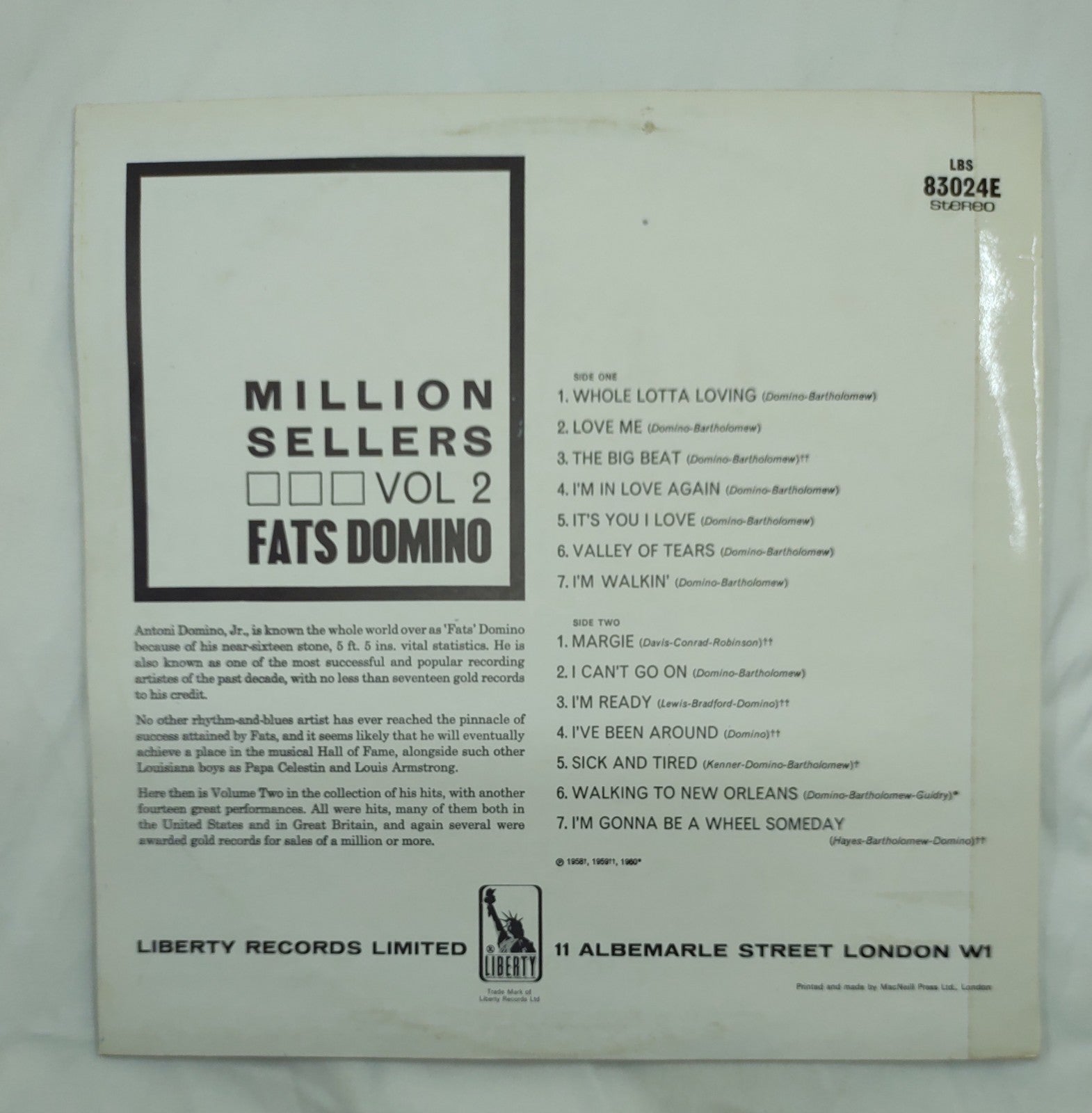 Fats Domino – Million Sellers Vol.2 Liberty LBS83024E Vinyl LP VG