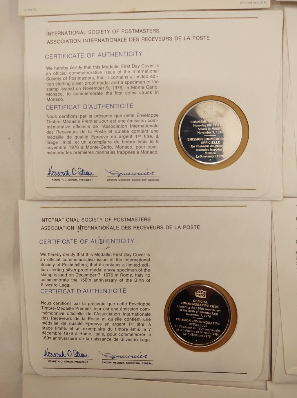 24 ISPM Sterling Silver Proof Medals 1975–76 w/ FDC Envelopes & COAs – Mint