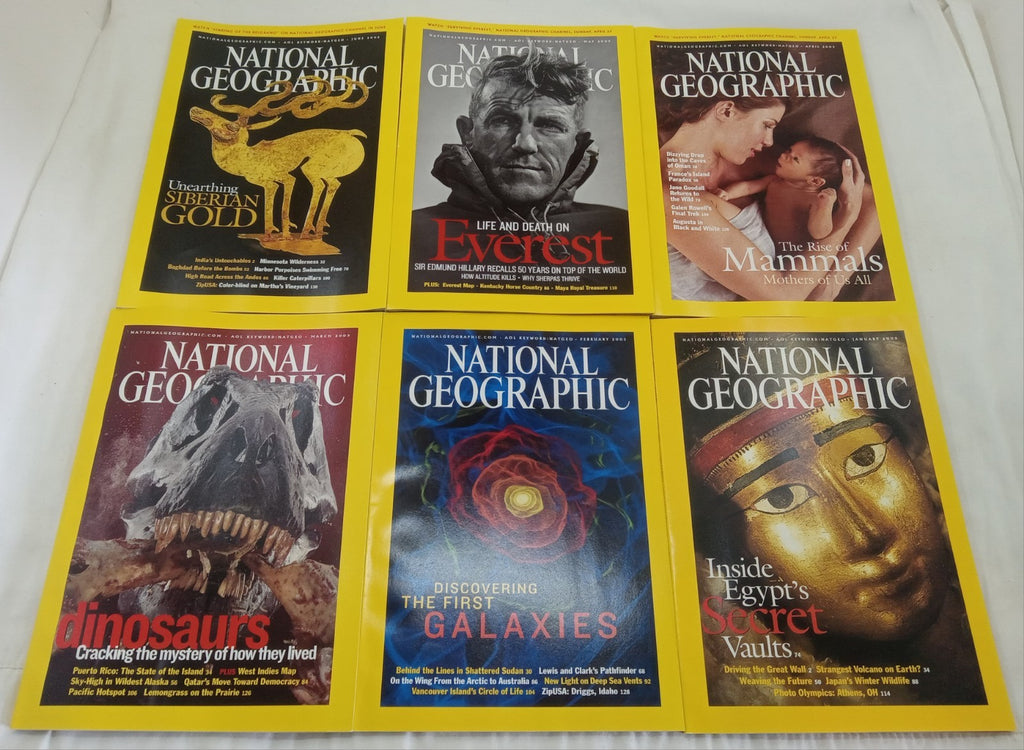 Nat Geo Jan–June 2003 Set | VG+ | 6 Issues in Faux Leather Slipcover