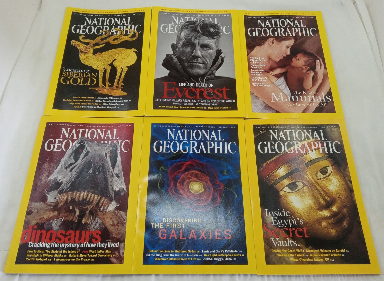 Nat Geo Jan–June 2003 Set | VG+ | 6 Issues in Faux Leather Slipcover