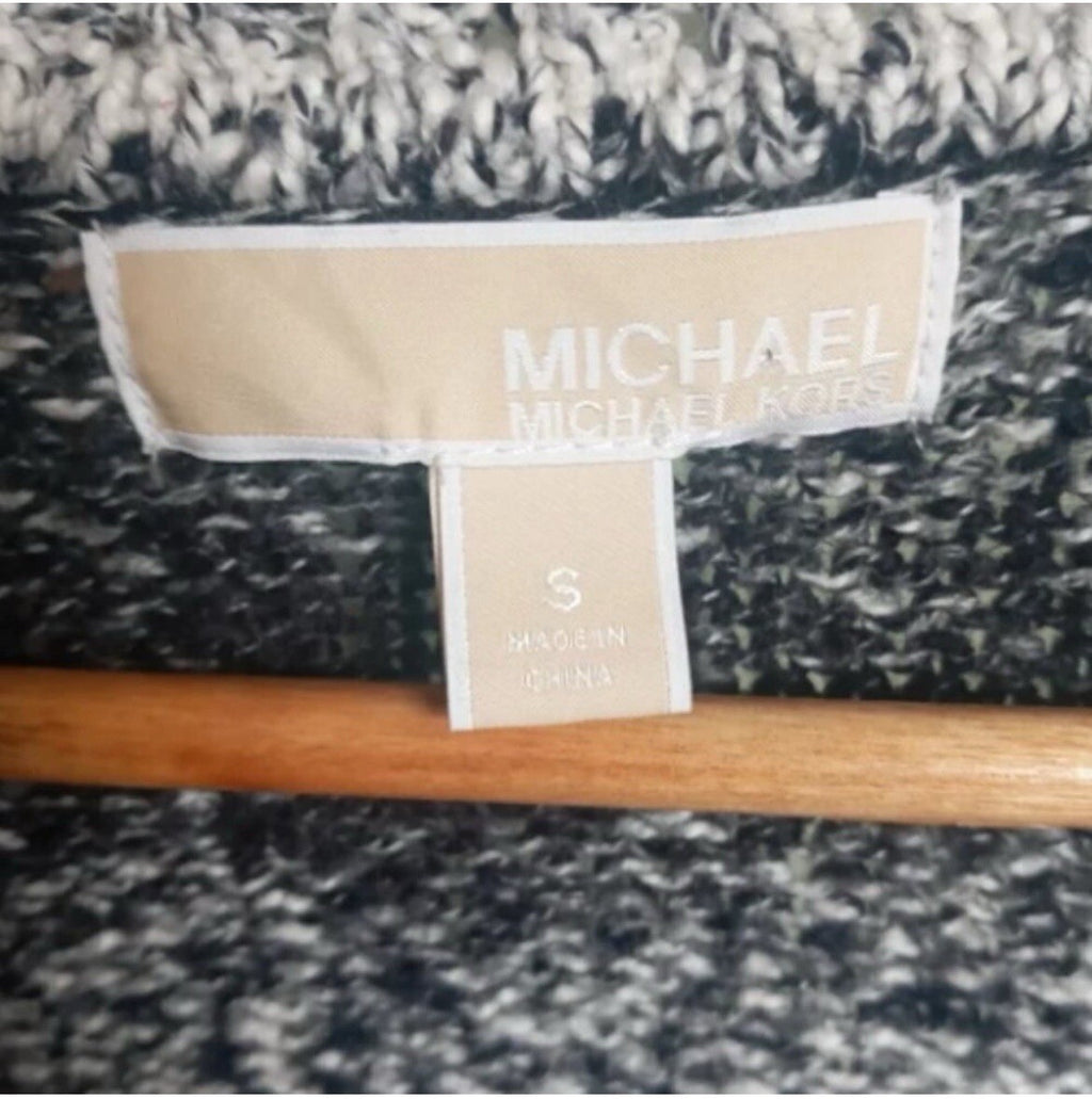 Michael Kors Striped Knit Sweater Grey Black White Ribbed Long Sleeve M