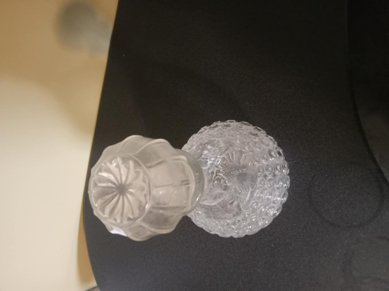 Round Decorative Pressed Glass Liquor Decanter – Heavy Vintage Bottle