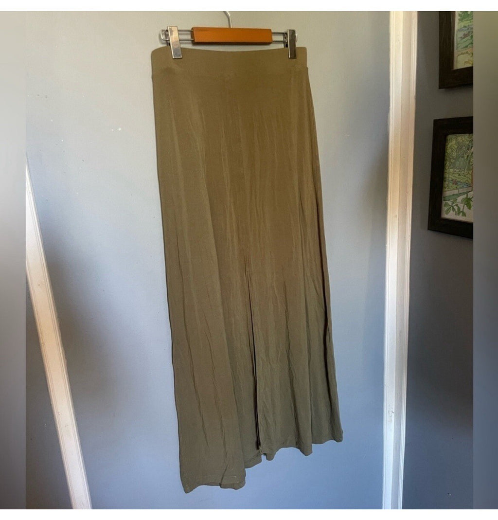 NY & Co Army Green Maxi Skirt Flowy Boho Work Casual Travel Summer Style