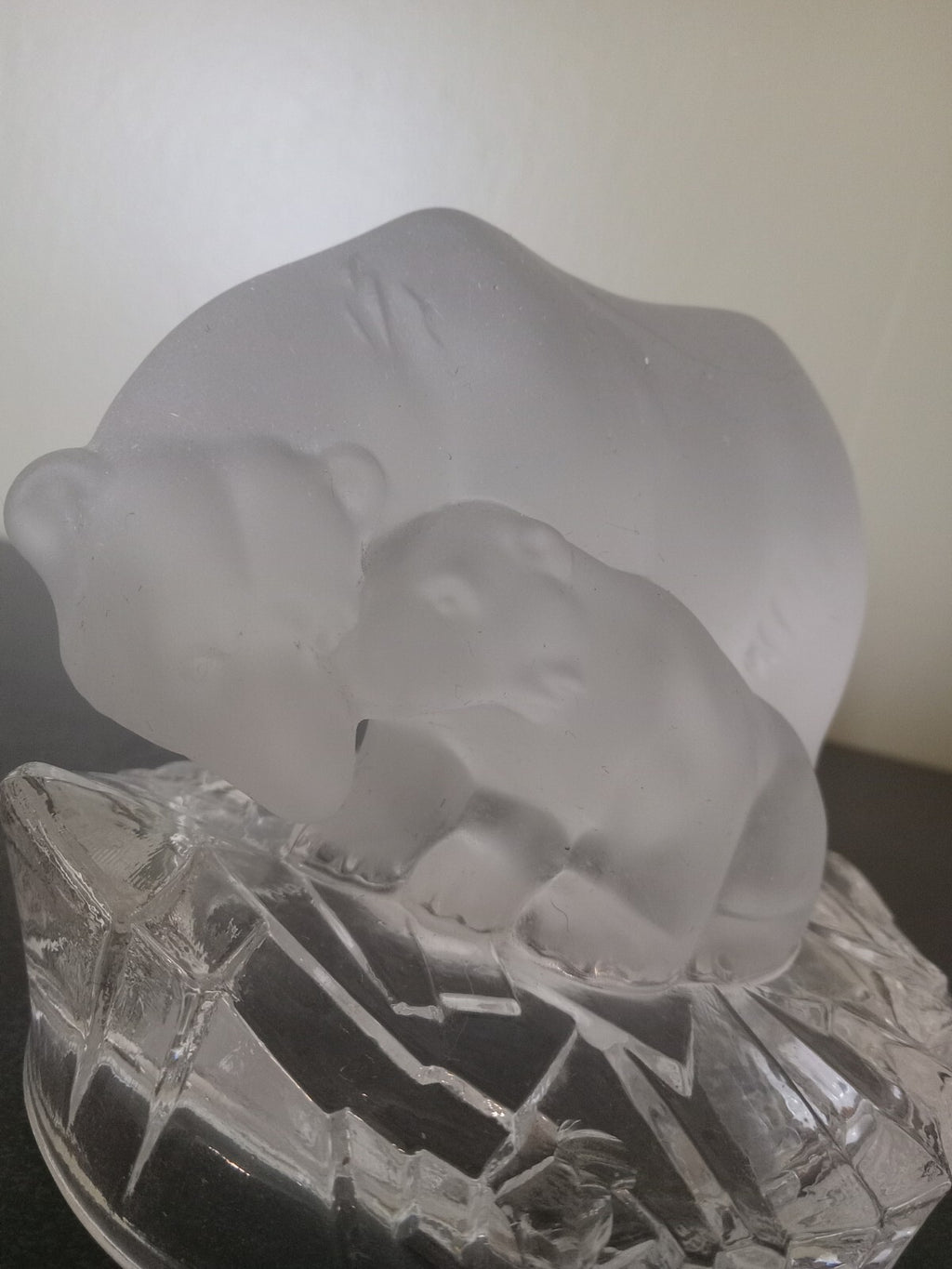 Vintage Crystal Figurine – Frosted Polar Bear with Cub by Nachtmann