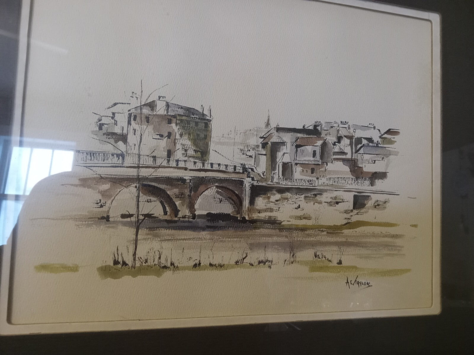 Victorian Street Watercolor Painting by Artist Chun – 17" x 15" with Frame