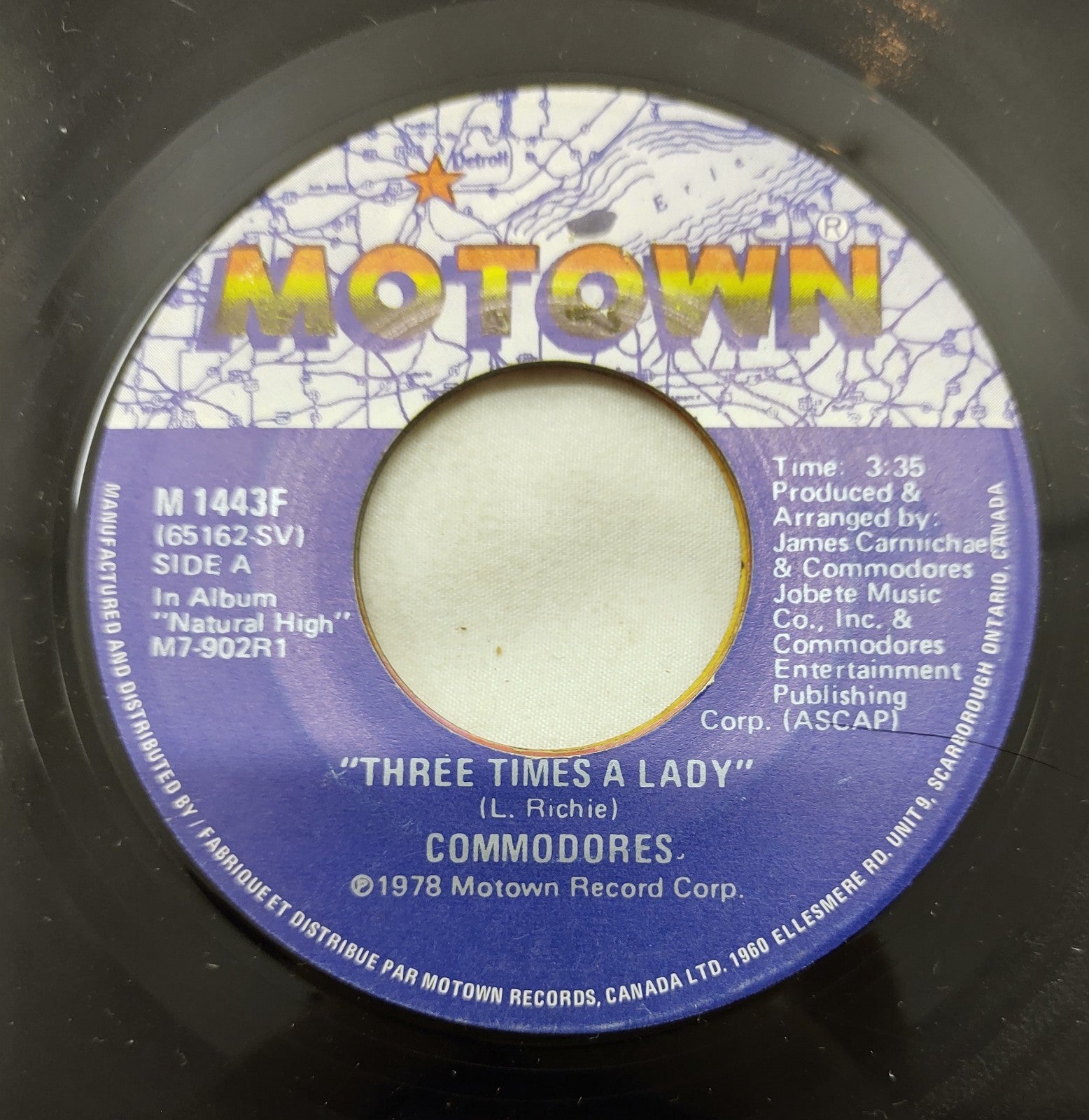 Commodores – Three Times A Lady 7” Motown M1443F Canada 1978