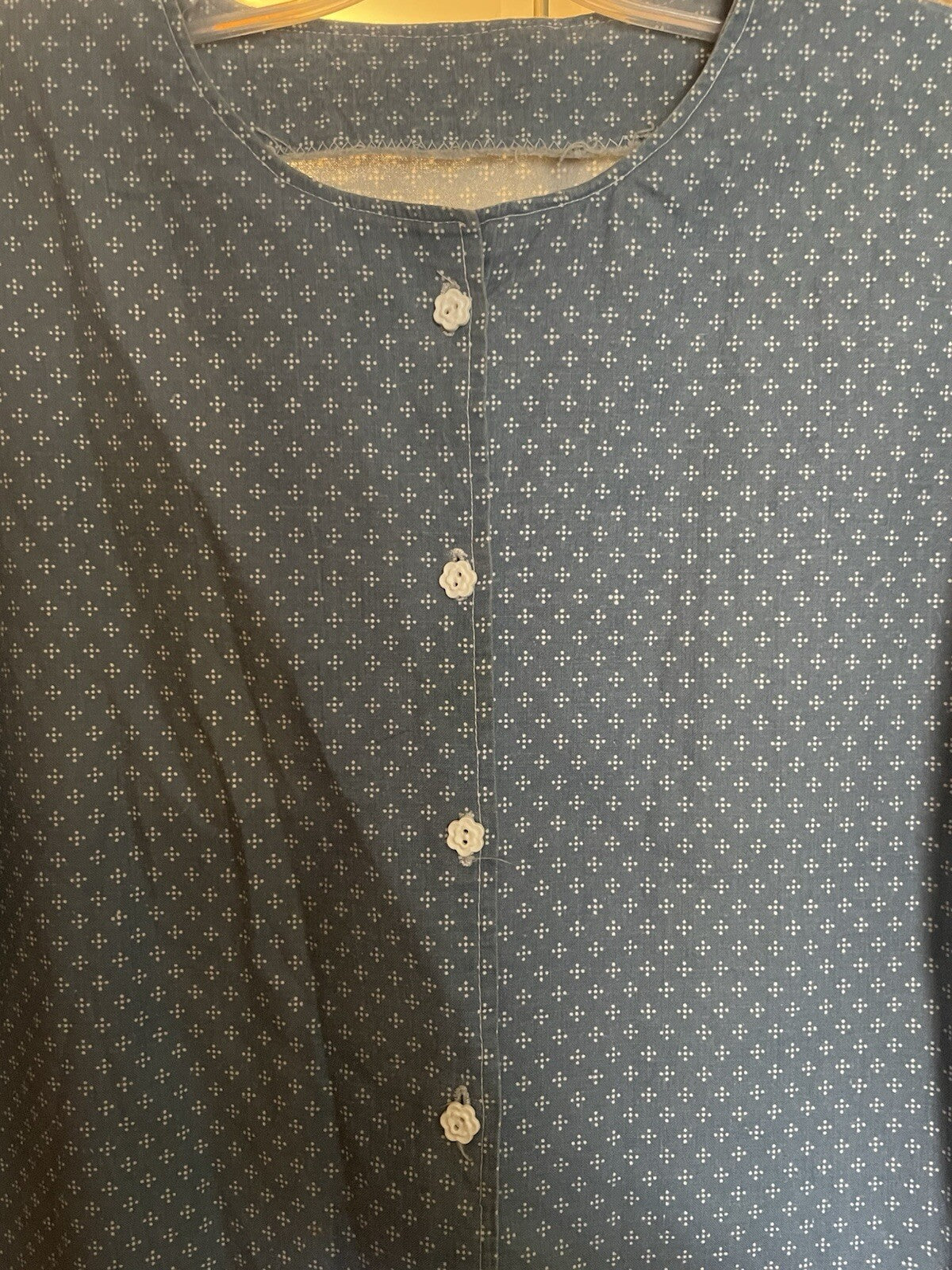 Handmade Cotton Blue Dress with Pockets – Size Large – Vintage Boho Style