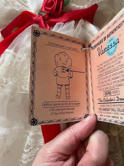 Vanessa Collection Porcelain Doll White Lace Dress Collectible Figurine
