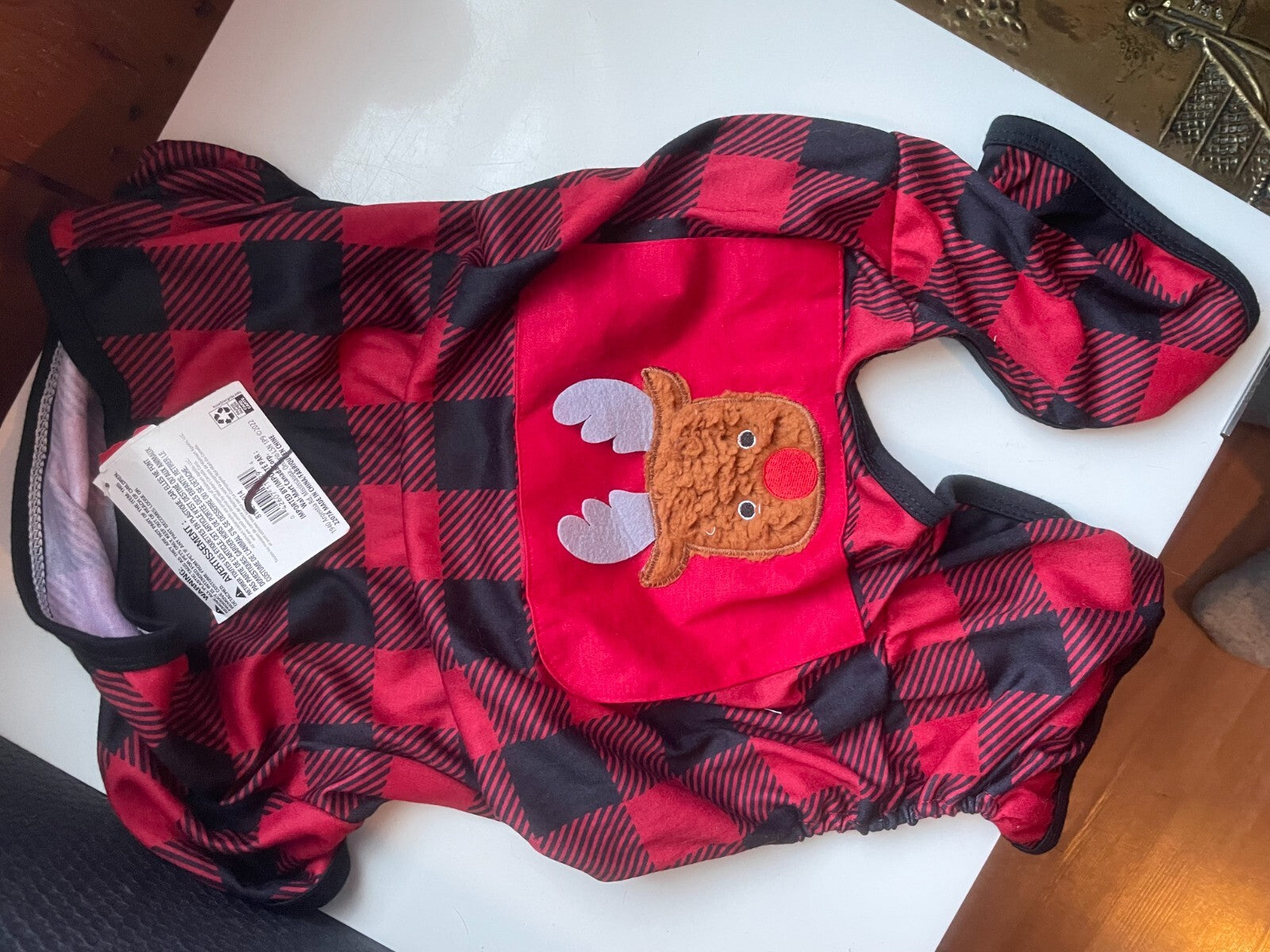 Plaid Reindeer Dog Pajamas Red/Black – Christmas Holiday Pet Clothing