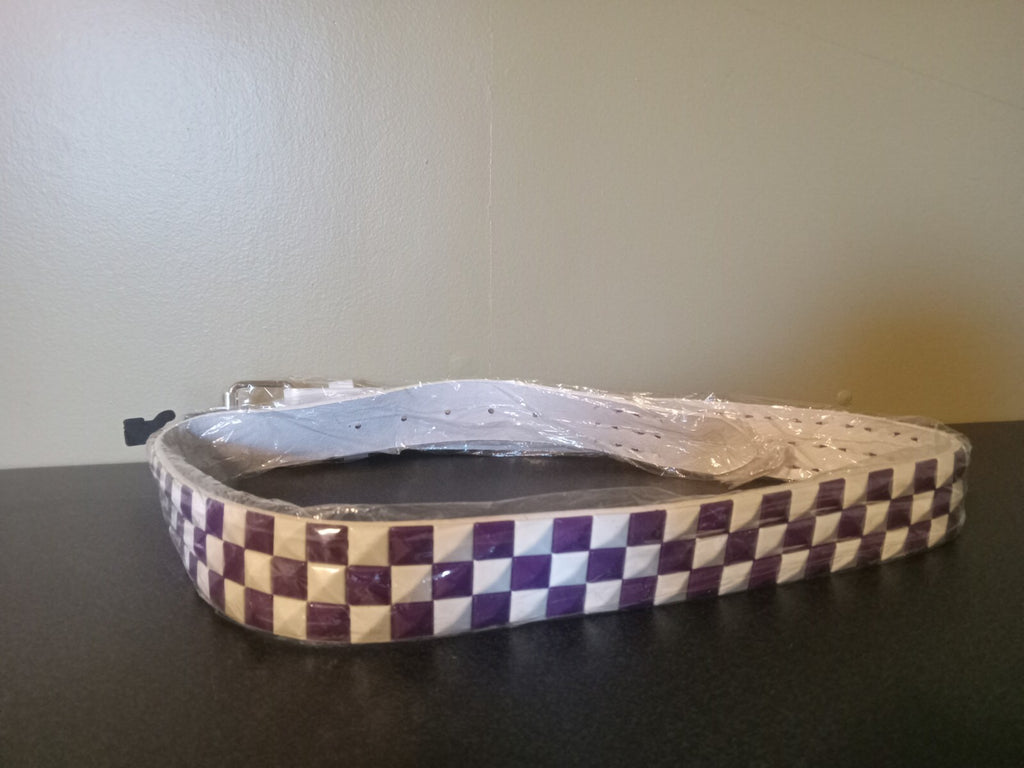 White Faux Leather Studded Belt Purple White Studs Unisex Alt Style Adjustable