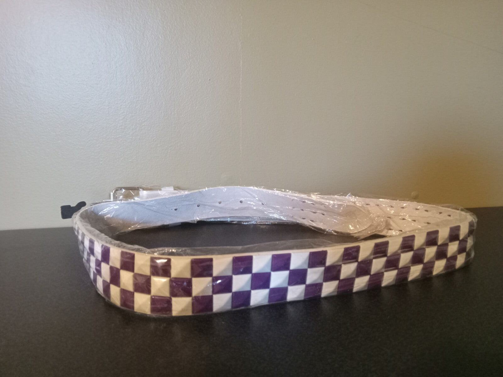 White Faux Leather Studded Belt Purple White Studs Unisex Alt Style Adjustable