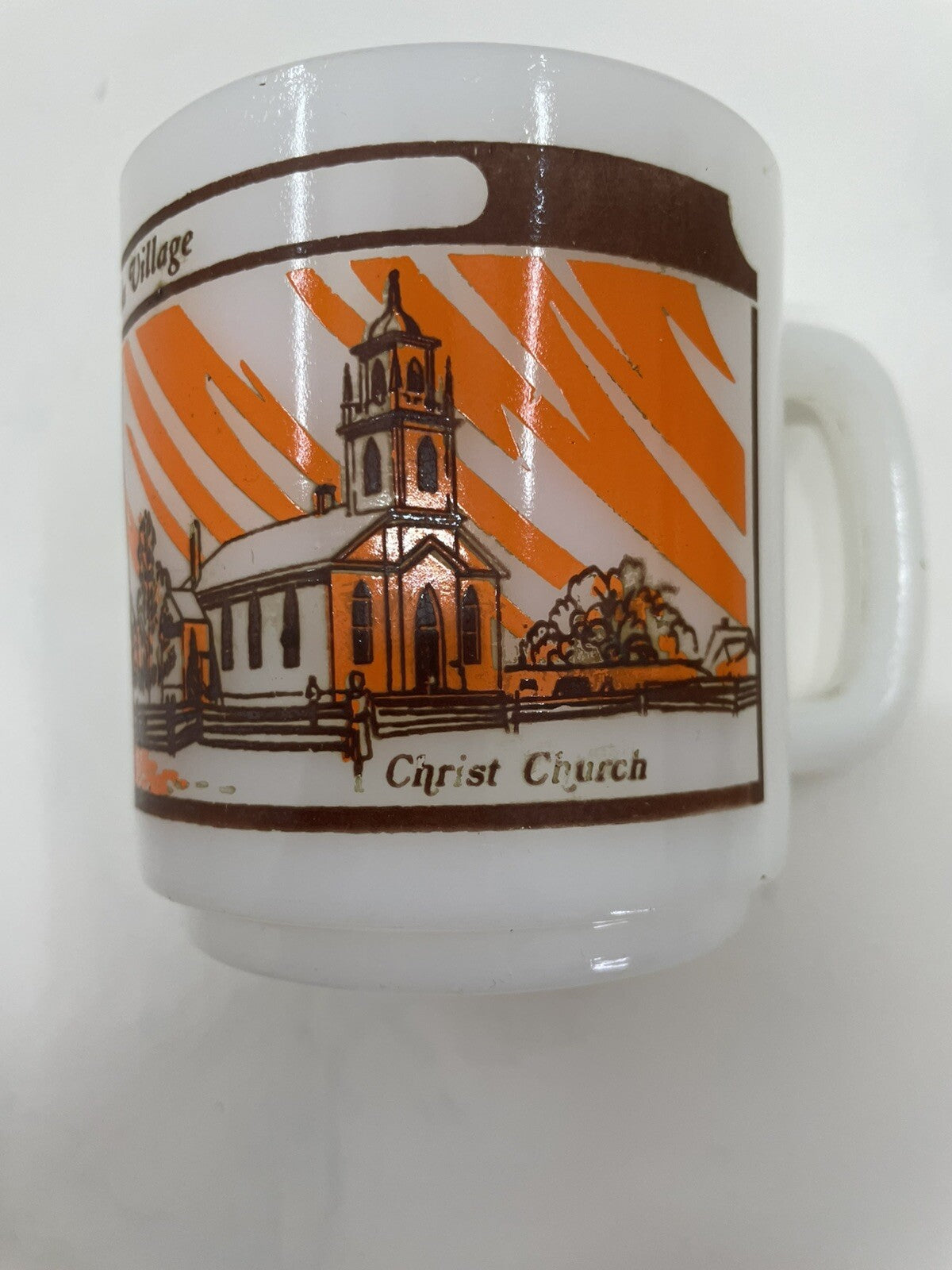 Glasbake Milk Glass Mug Upper Canada Village Souvenir Vintage White Retro