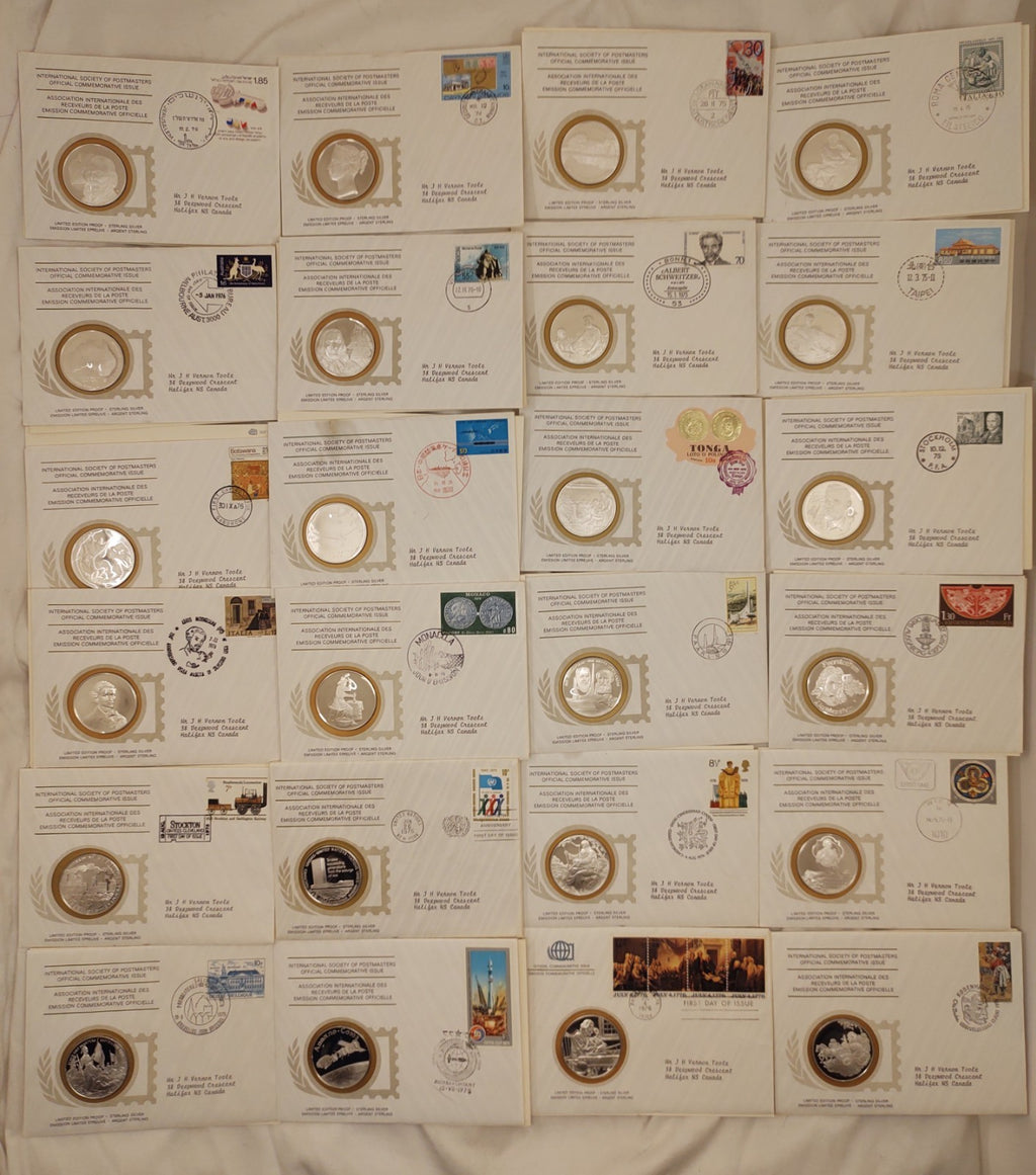 24 ISPM Sterling Silver Proof Medals 1975–76 w/ FDC Envelopes & COAs – Mint