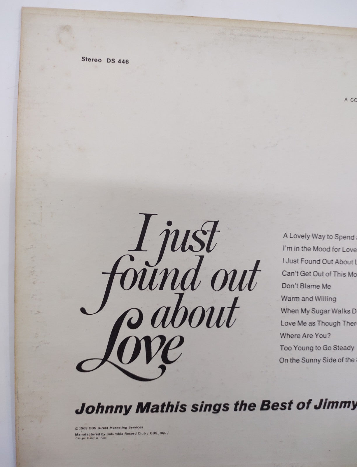 Johnny Mathis - I Just Found Out About Love LP Vinyl 1969 Columbia D 446