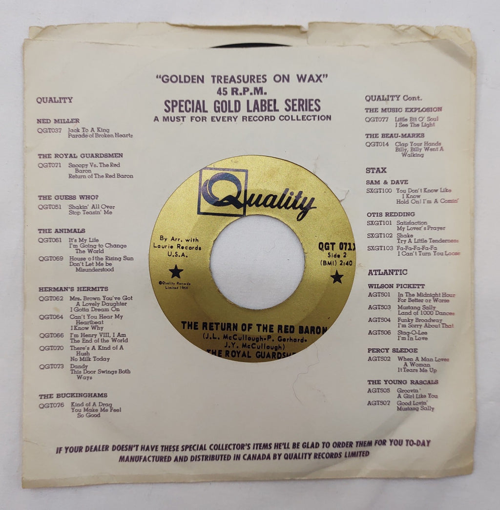 Royal Guardsmen Snoopy vs Red Baron 45 RPM 7" Rock Vinyl Single Vintage