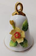 Vintage Bone China Bell with 3D Applied Yellow Flower and Gold Trim.