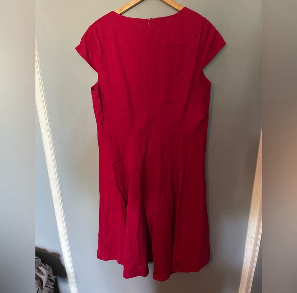 Plus Size Red Cotton Dress Cap Sleeve Casual Comfy Flowy Picnic Lounge 2XL