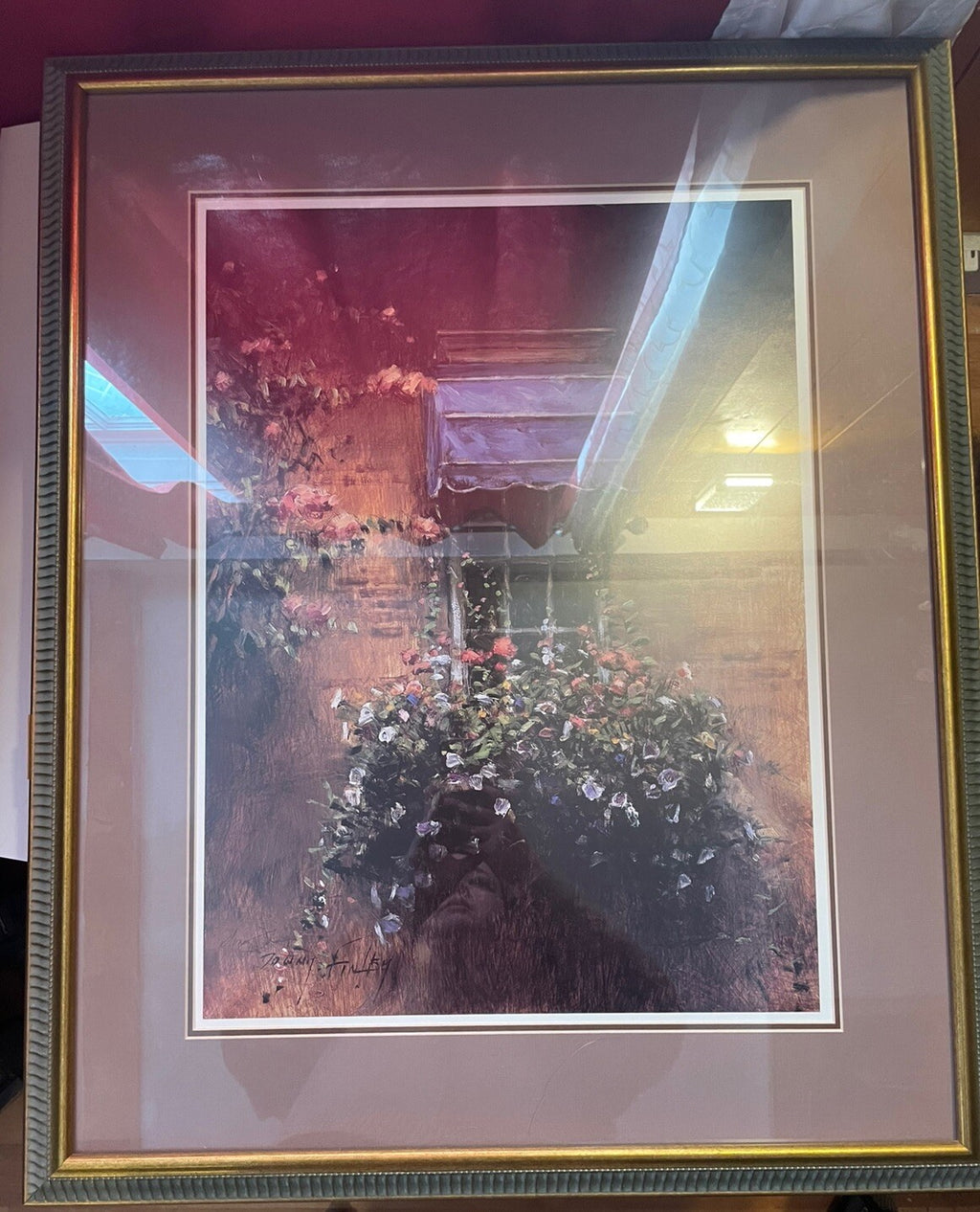 Framed Floral Window Box Painting – Vibrant, Large, Elegant Wall Art