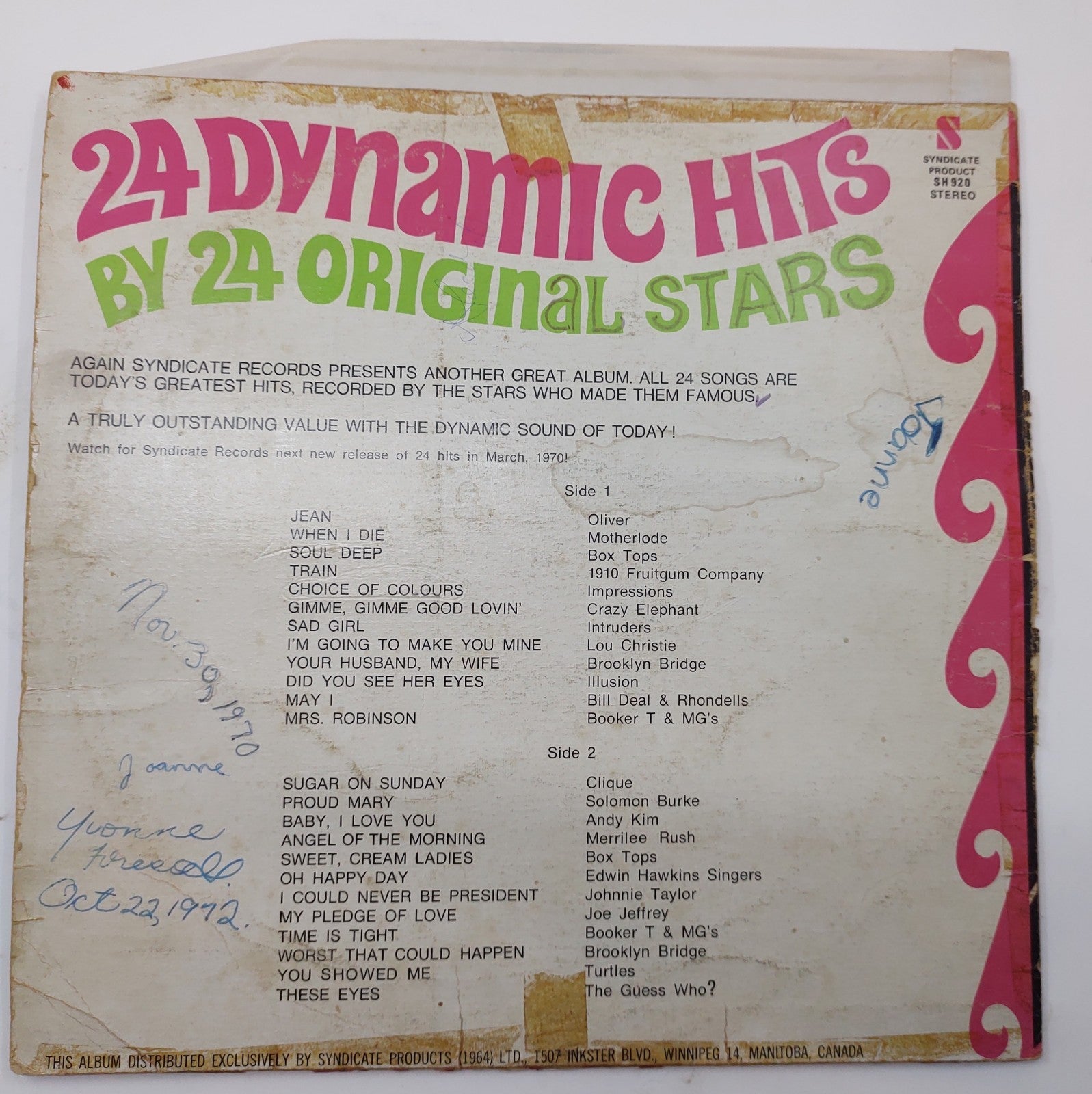 Various Artists – 24 Dynamic Hits (1969) Vinyl LP Original Stars Pop Rock