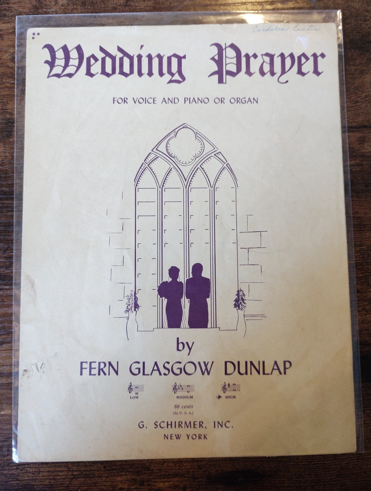 Wedding Prayer Fern Glasgow Dunlap Voice Piano Organ G. Schirmer Sheet