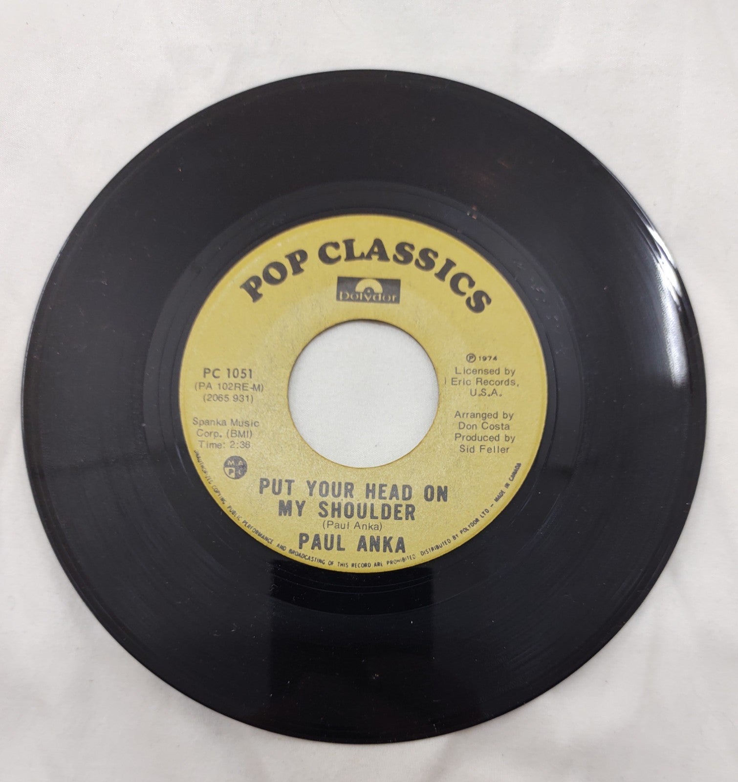 Paul Anka – Put Your Head On My Shoulder 7” Pop Classics PC 1051