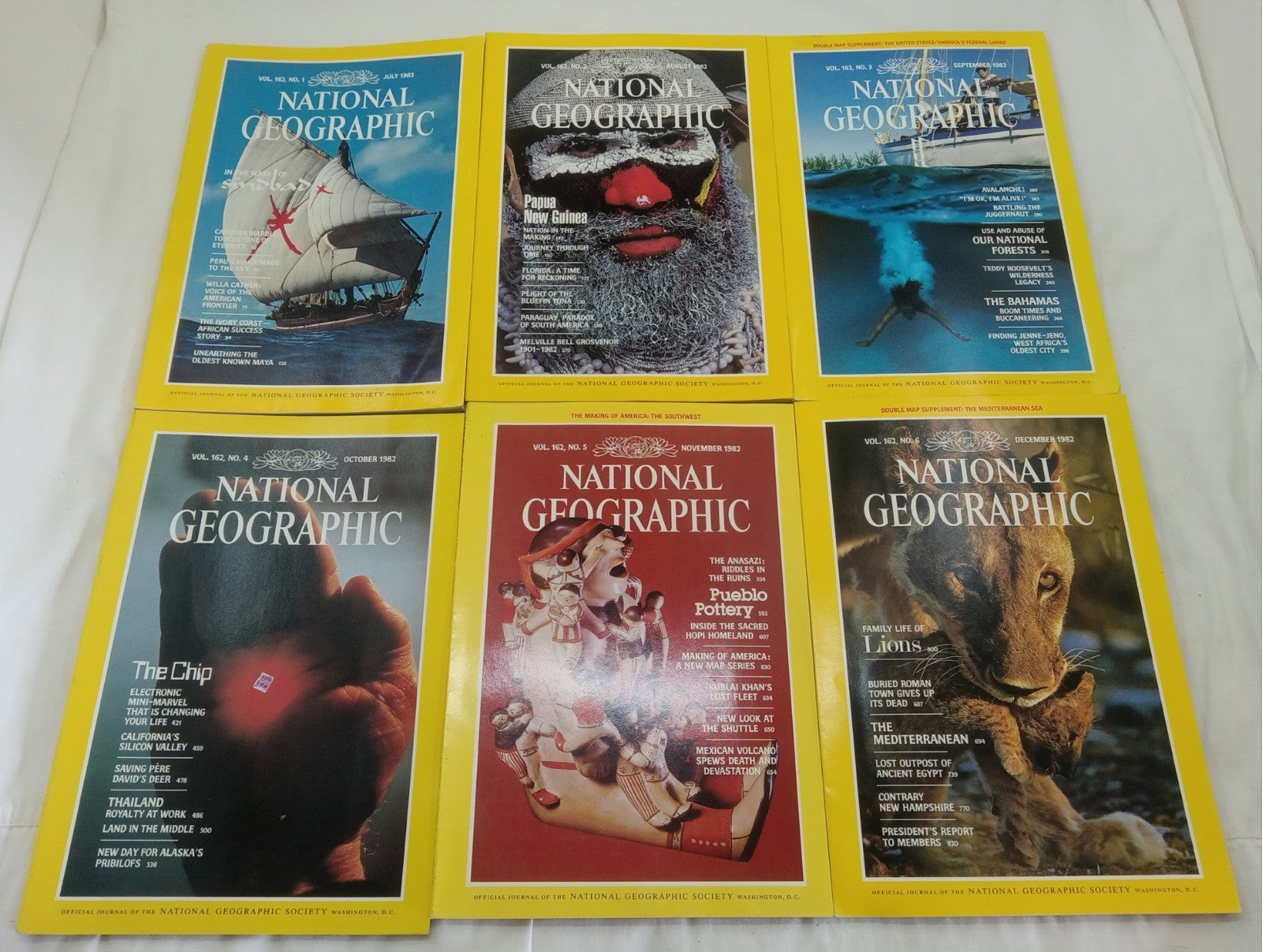 Nat Geo Jul–Dec 1982 | Vintage VG+ Set | 6 Mags in Faux Leather Slipcover