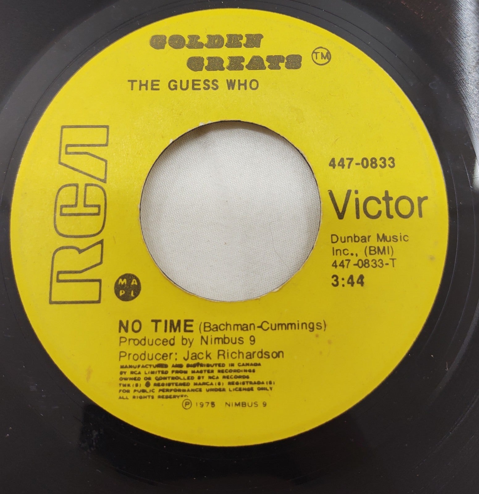 The Guess Who – No Time / These Eyes 7” 45 RPM RCA Victor Canada 1975