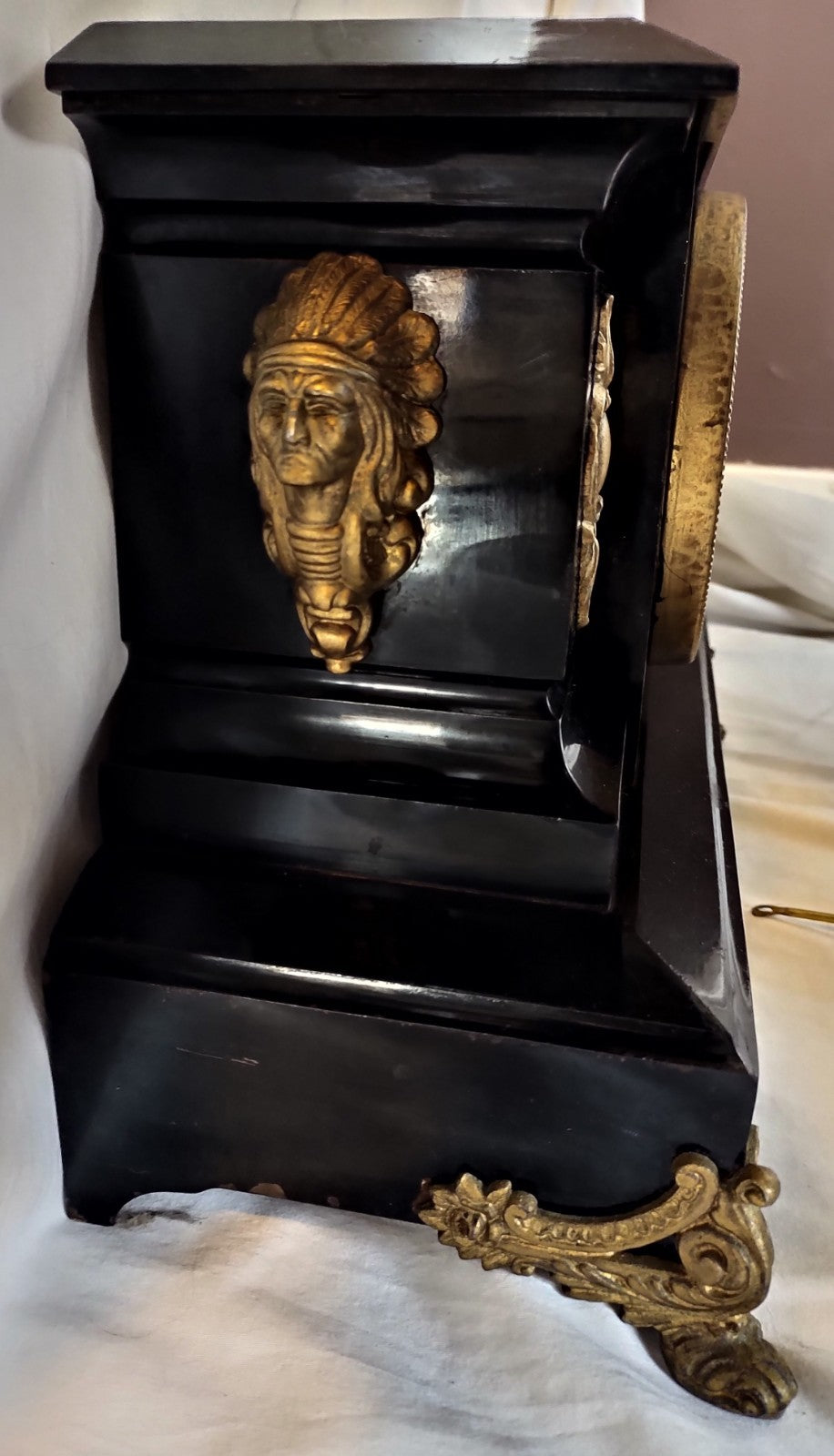 Antique 1886 Ansonia Cast Iron Figural Mantel Clock Empire Running Original