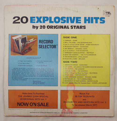 20 Explosive Original Hits - Original Stars LP Syndicate Product TC 200 Stereo