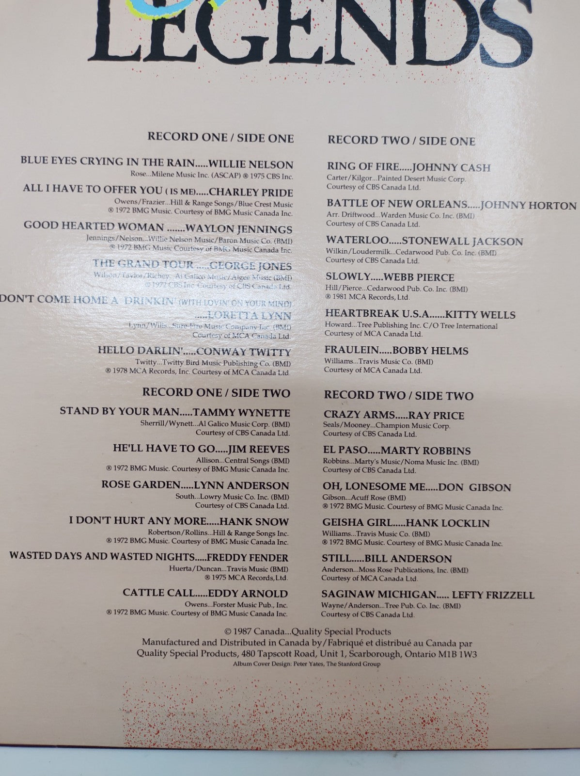 Country Legends 2×LP 1987 Vinyl Willie Nelson Charley Pride George Jones