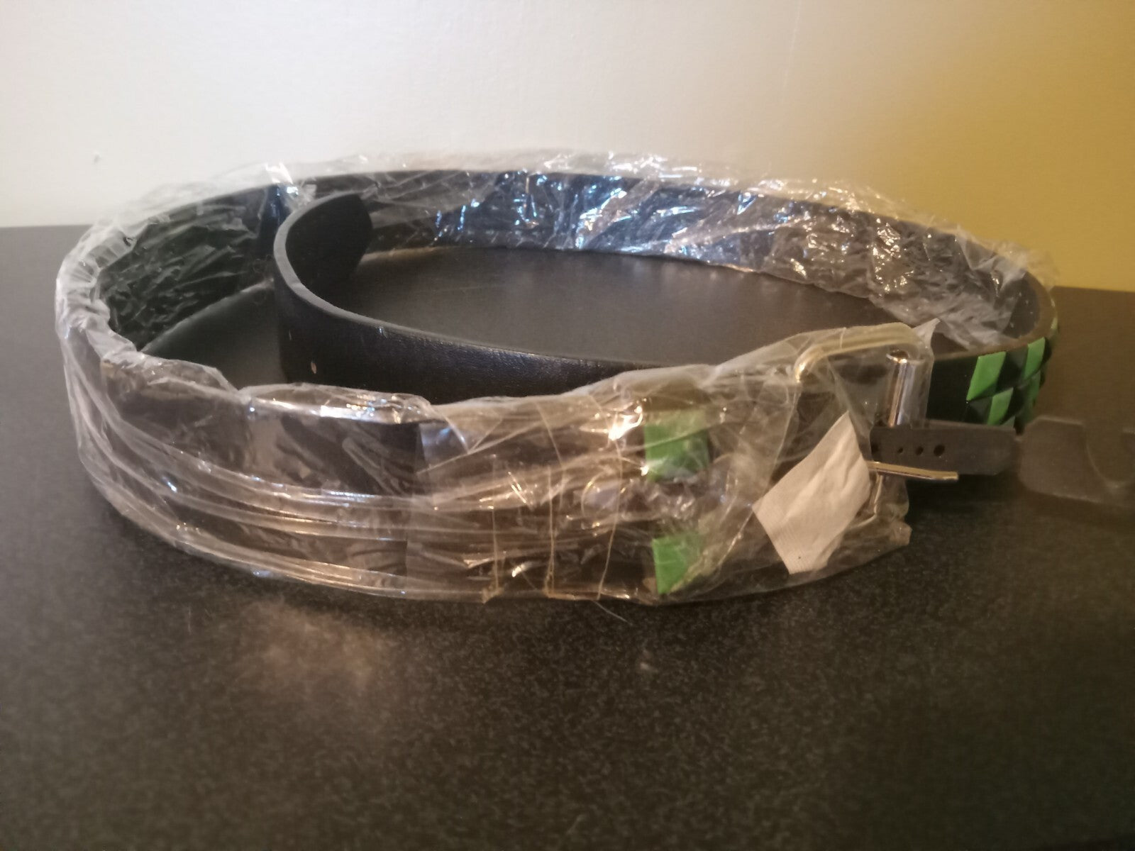 Green Black Studded Faux Leather Belt Punk Goth Alternative Style Adjustable Fit