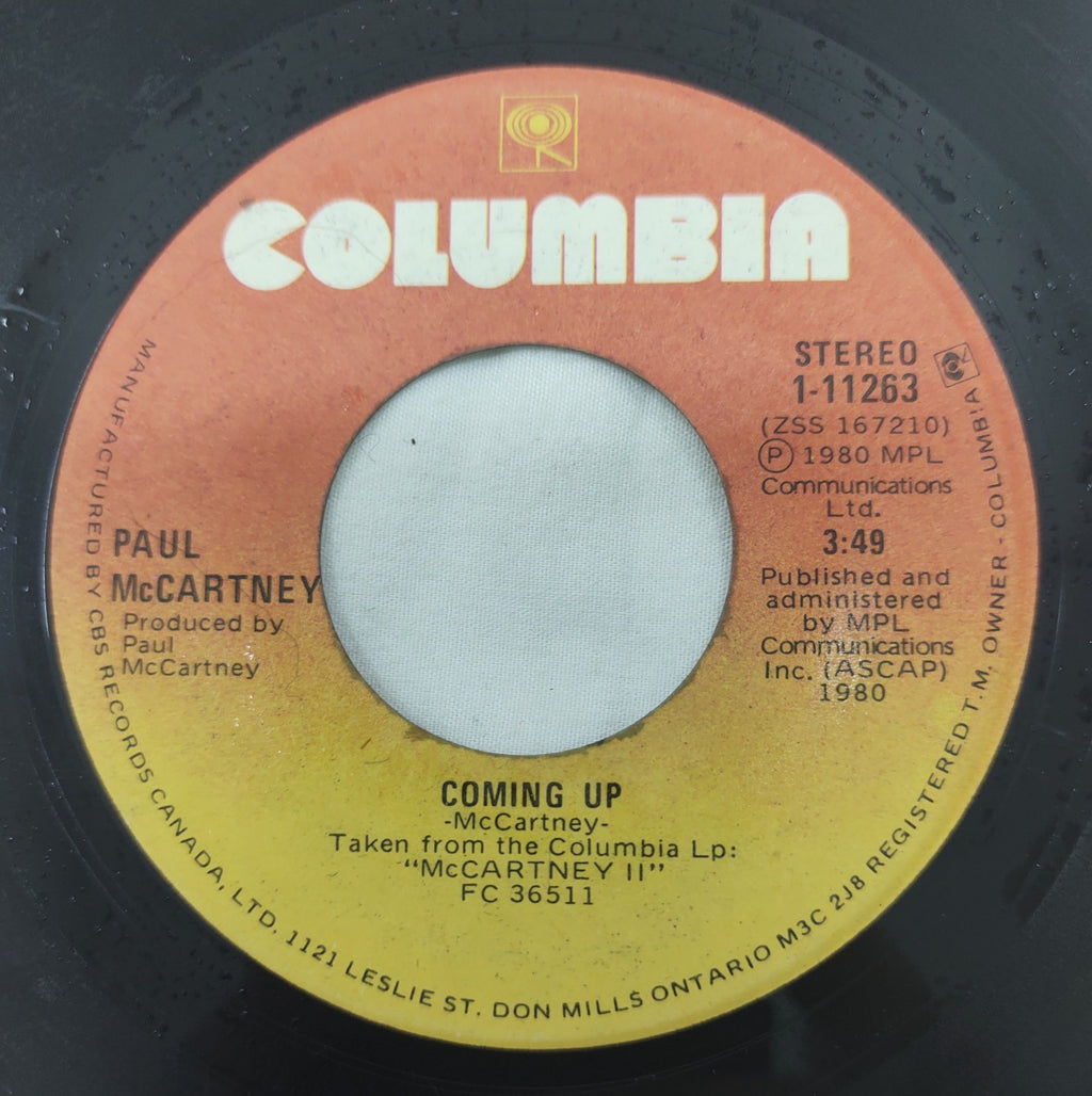 Paul McCartney – Coming Up 7” Vinyl Single Columbia 1-11263 Canada 1980