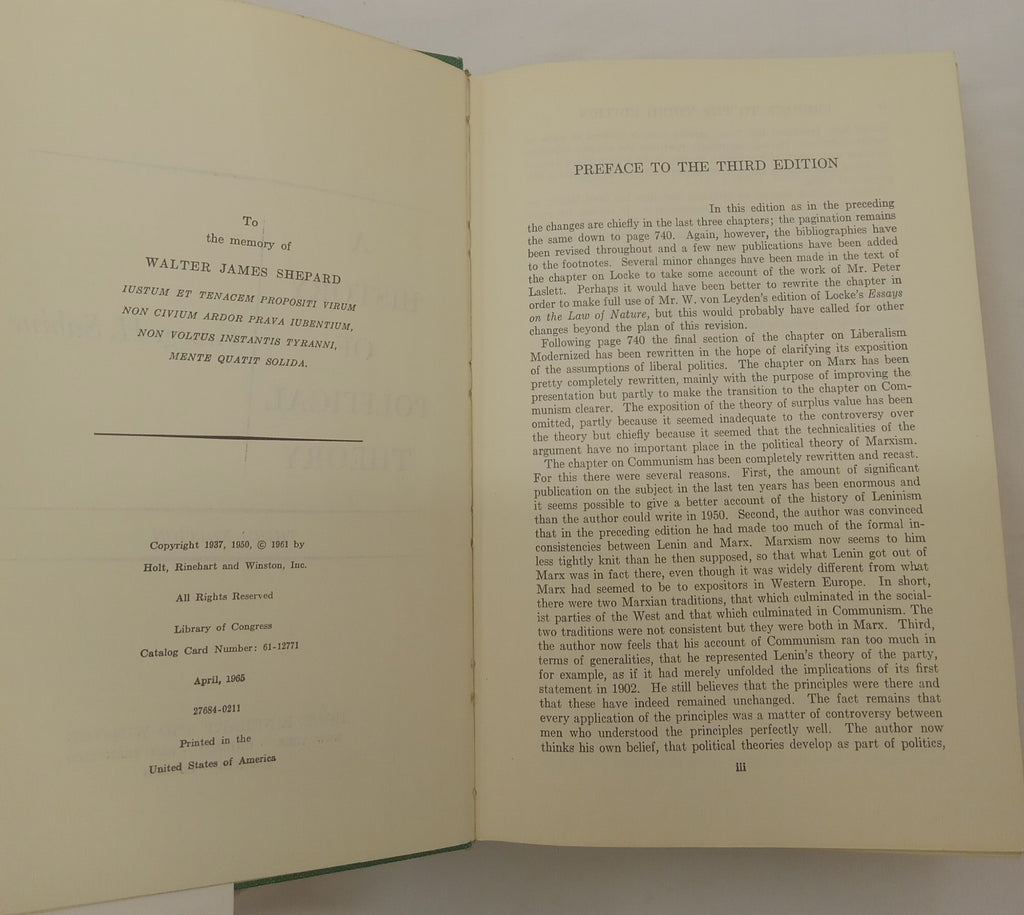 A History of Political Theory Sabine Hardcover Dust Jacket Academic Classic