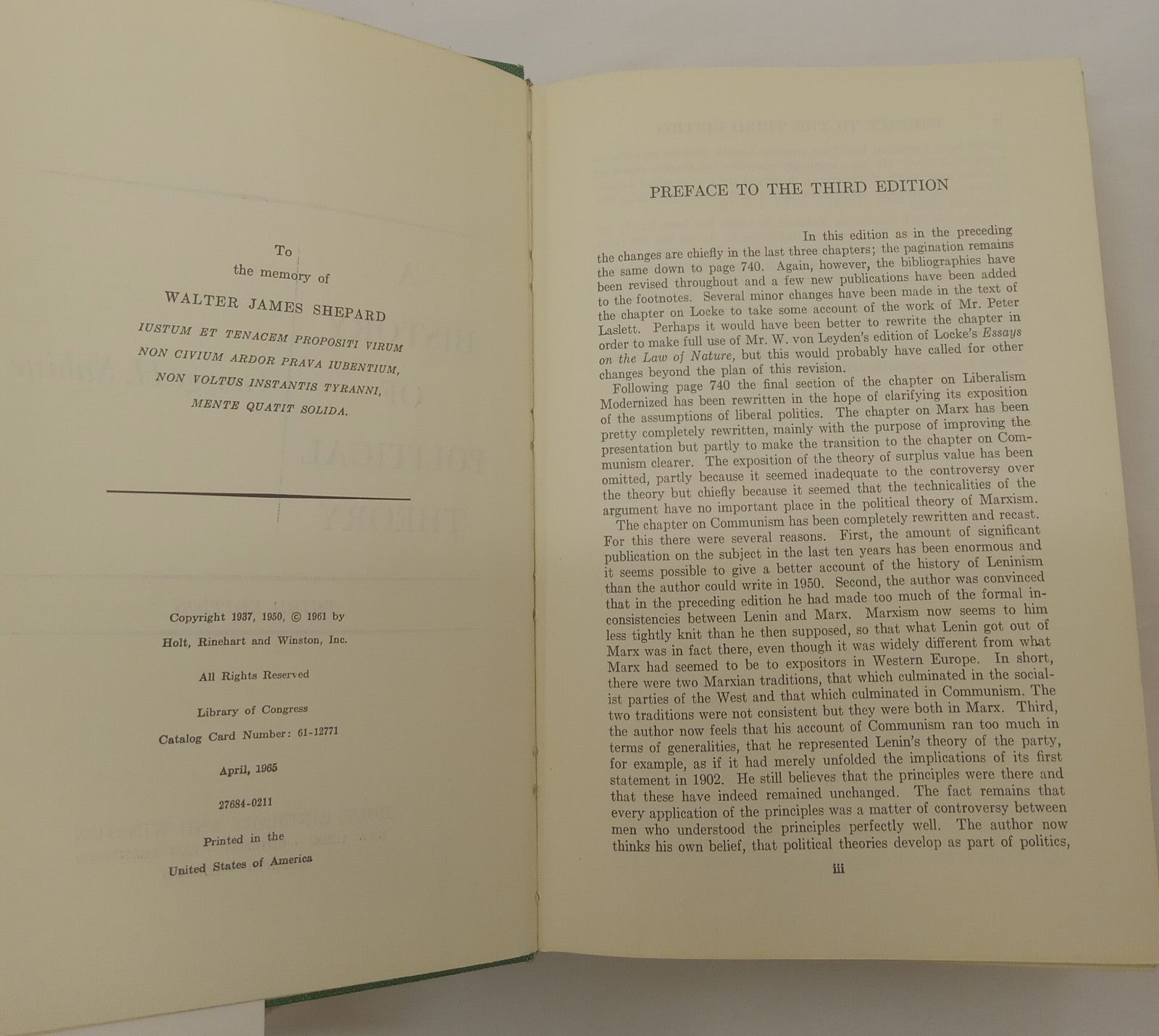A History of Political Theory Sabine Hardcover Dust Jacket Academic Classic
