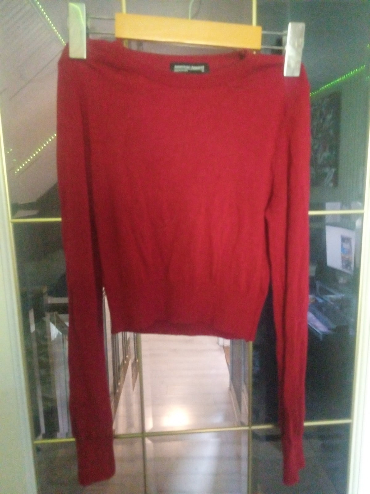 American Apparel Red Long Sleeve Crop Shirt Scoop Neck Size xs