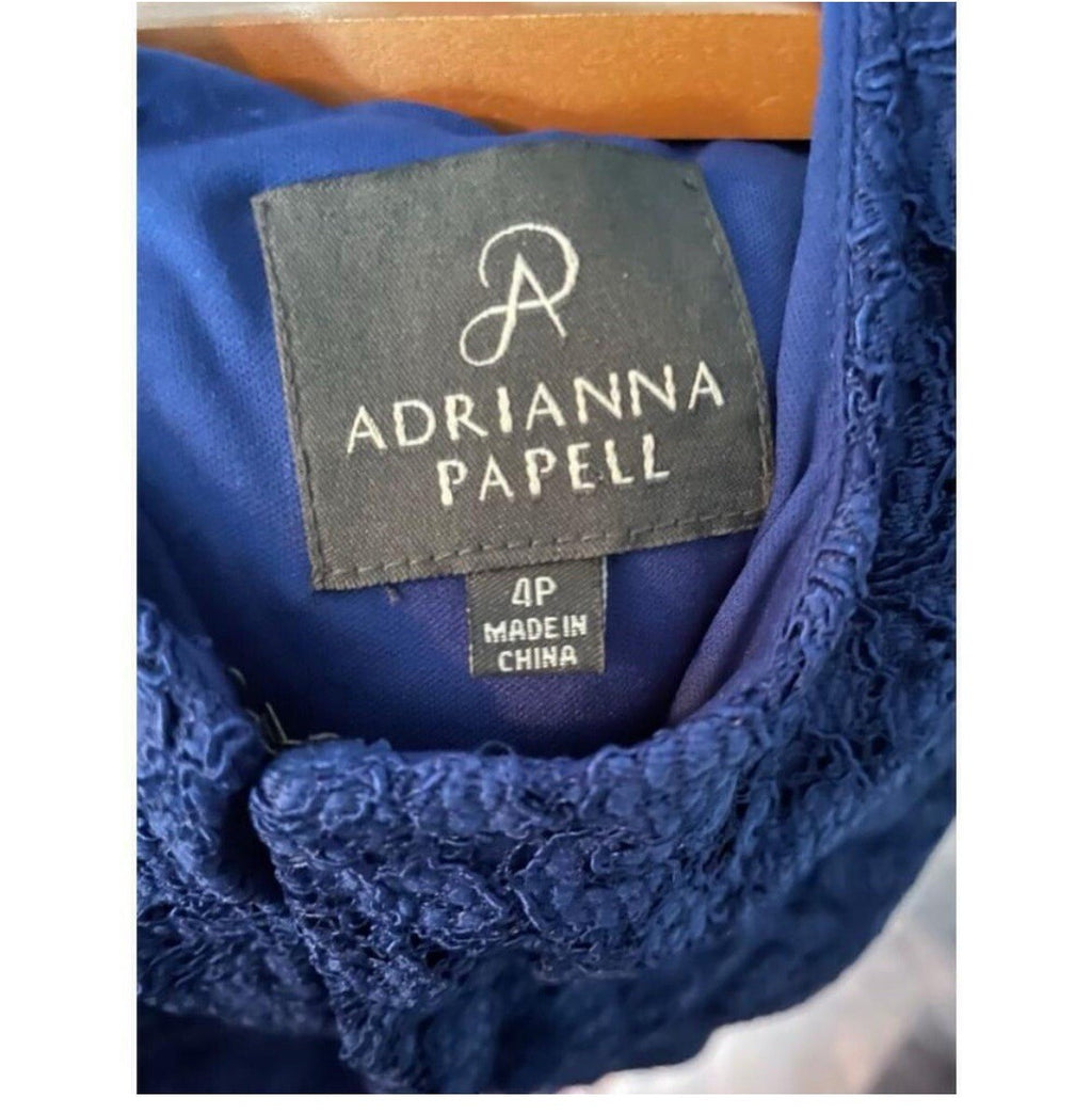 Adrianna Papell Blue Lace Dress 4P Petite Cocktail Formal Wedding Party