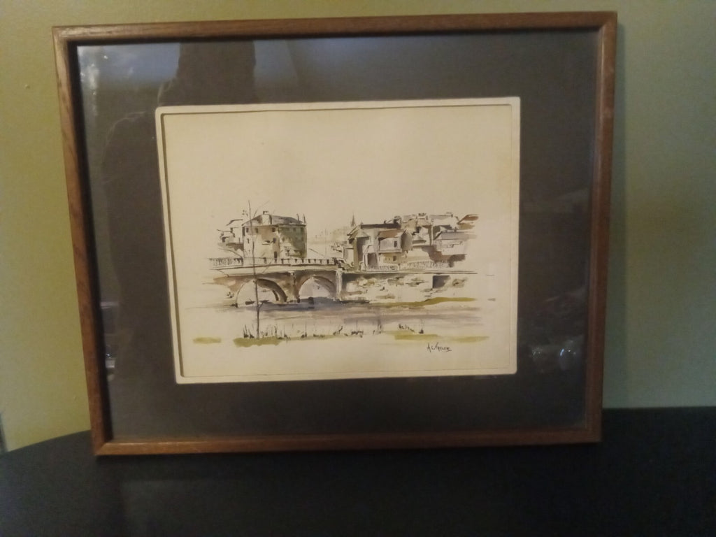 Victorian Street Watercolor Painting by Artist Chun – 17" x 15" with Frame