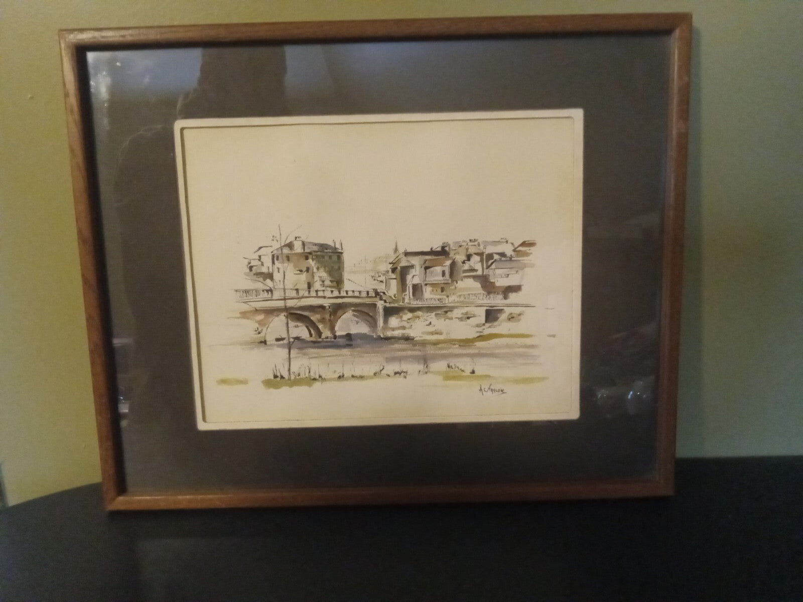 Victorian Street Watercolor Painting by Artist Chun – 17" x 15" with Frame