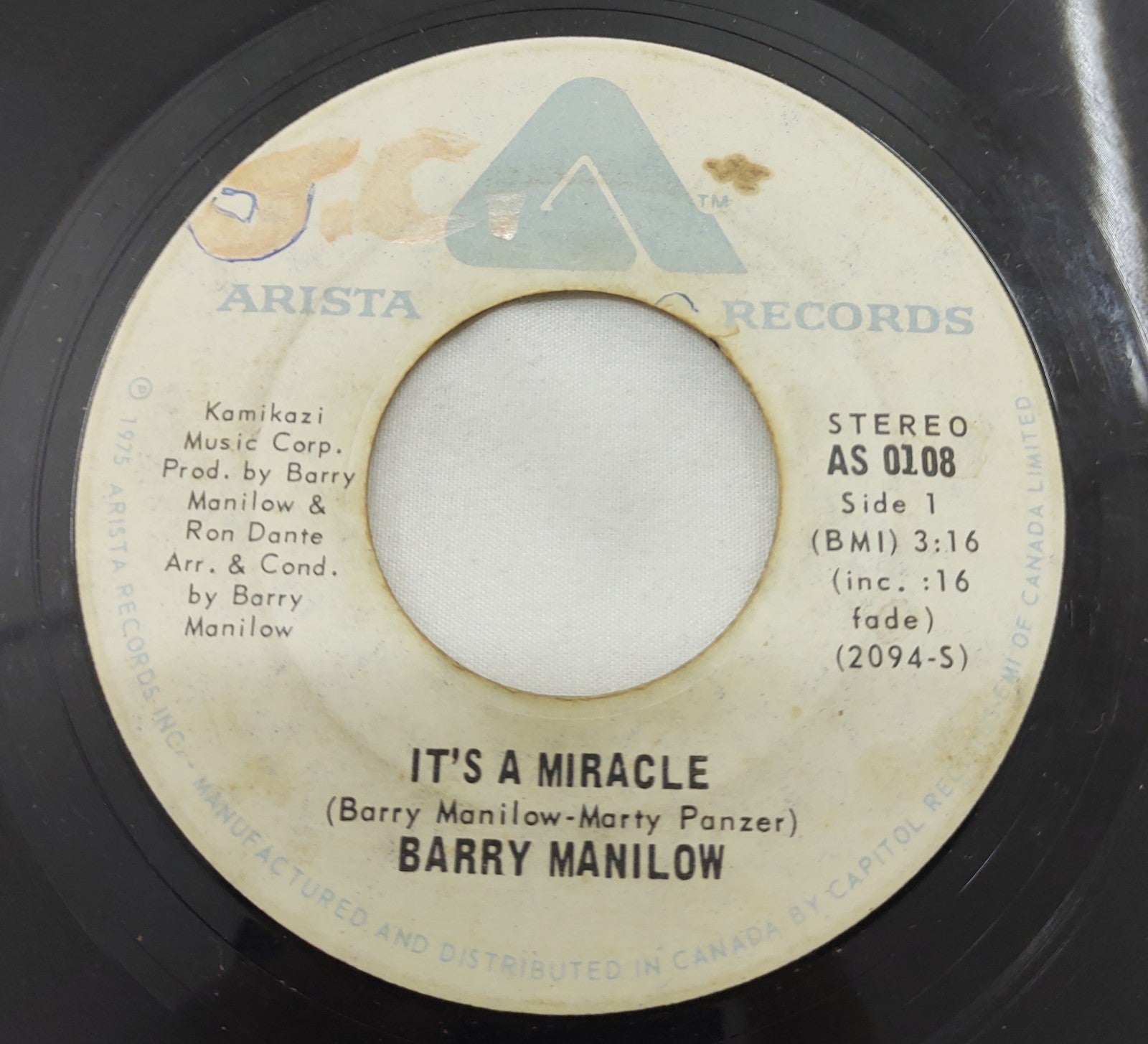 Barry Manilow – It’s a Miracle 7” Arista AS 0108 Canada 1975