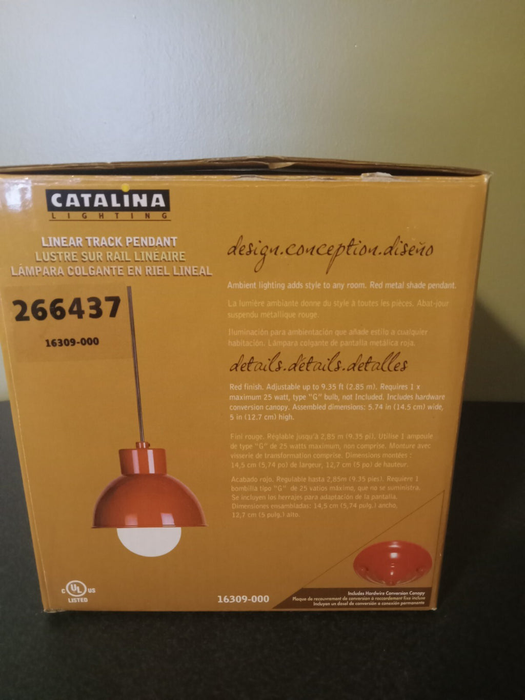 Track Pendant Light – Red Finish, New in Box, Modern Lighting Fixture