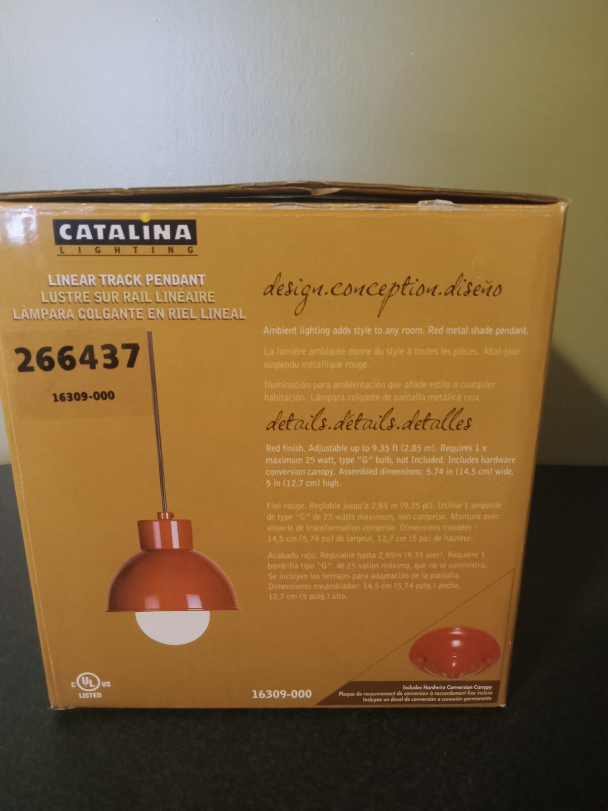 Track Pendant Light – Red Finish, New in Box, Modern Lighting Fixture