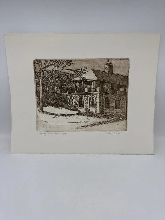 Gael Plant Etching “Murray Park Chalet” Signed 1/20 Limited Edition 14x11