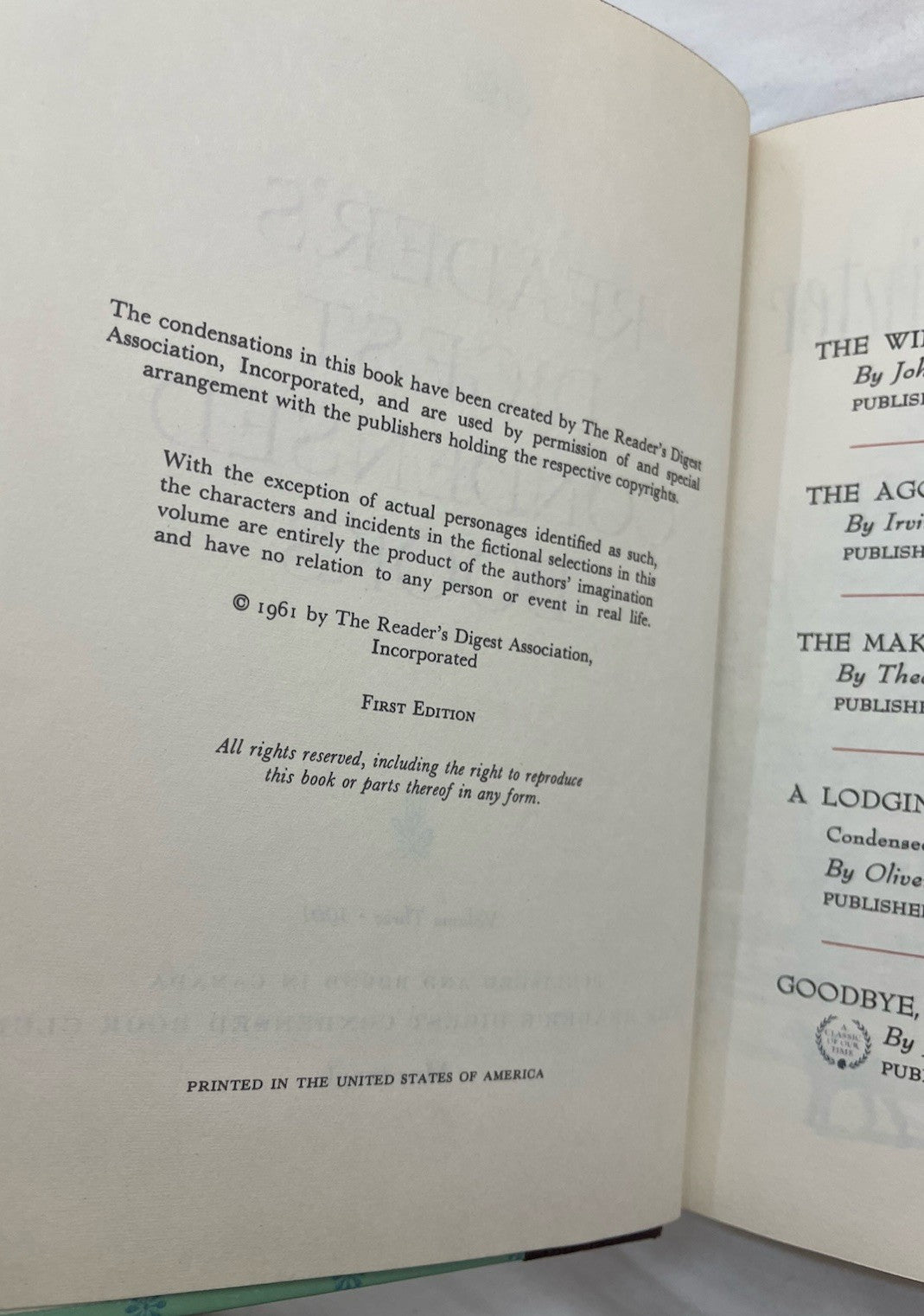 Readers Digest Condensed Books Vol 3 (1961) 1st Ed Slipcover - Rare Collectible