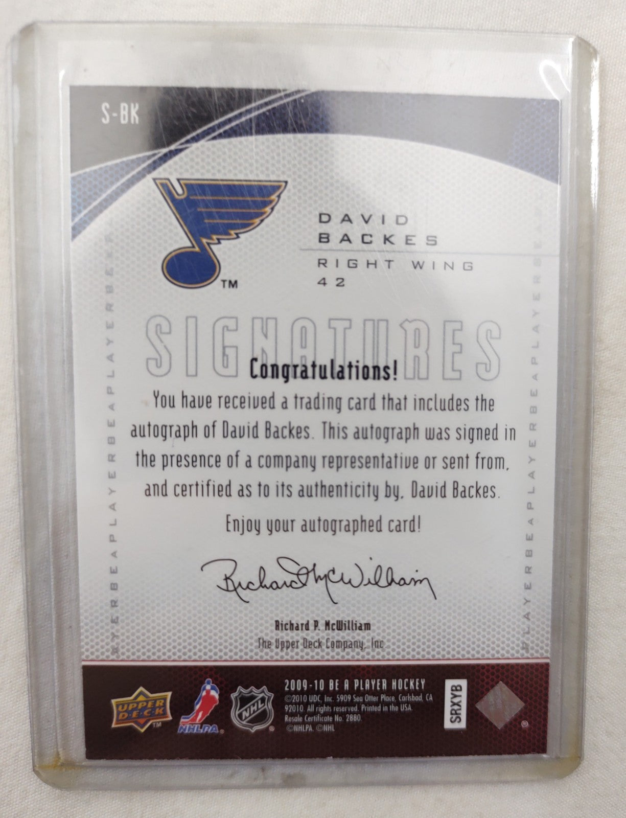 David Backes Autograph Upper Deck Be A Player Signatures St. Louis Blues