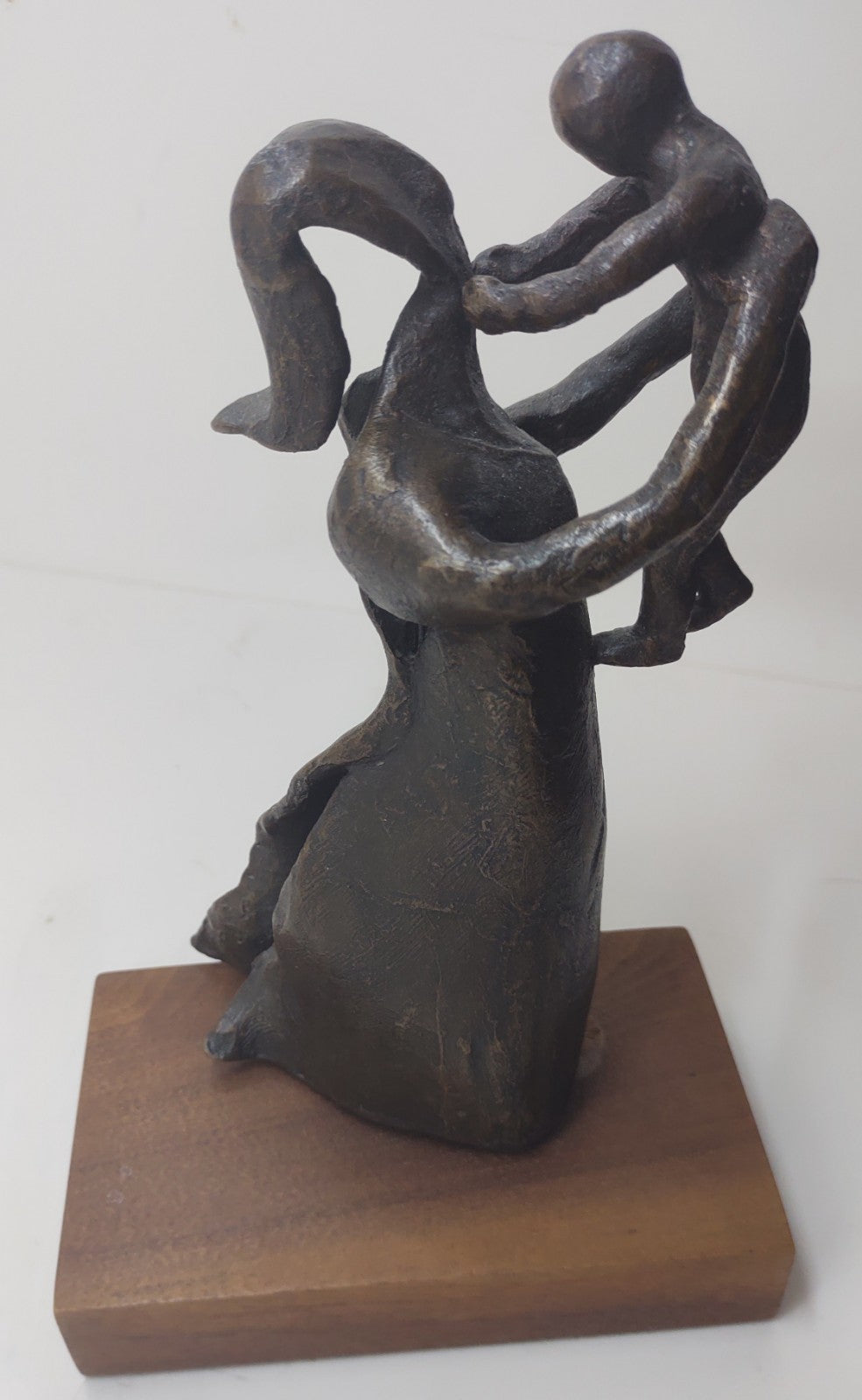 Solid Bronze Statue on Wood Base Vintage Sculptural Art Figurine 6x8.5 Decor