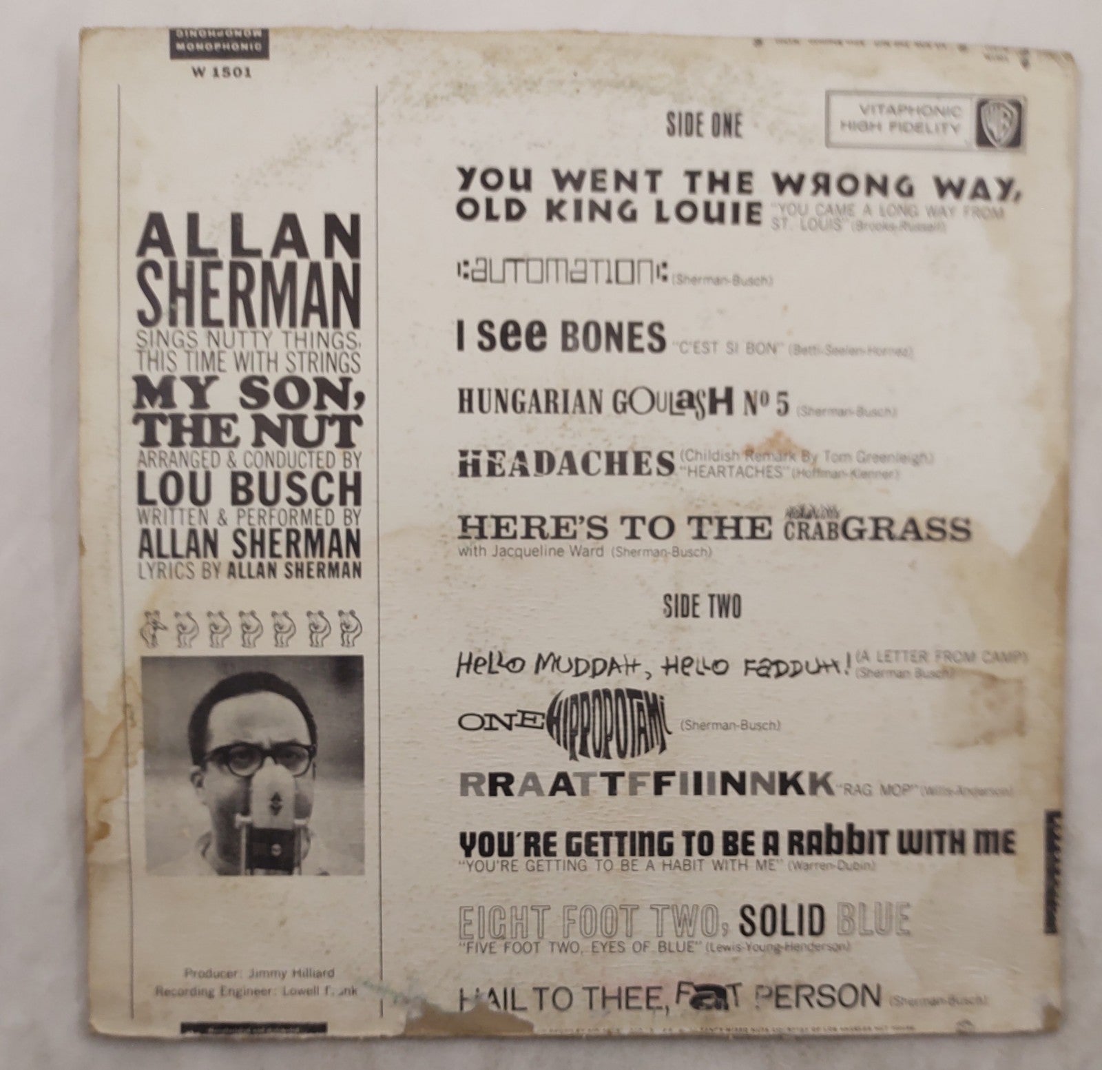 Allan Sherman – My Son, the Nut LP Warner Bros W-1501 Comedy