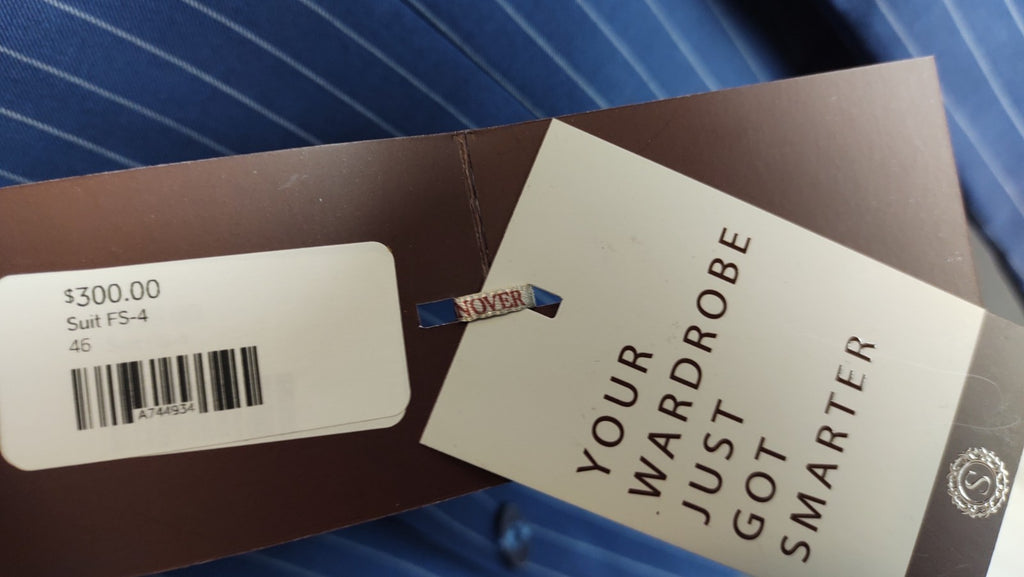 Snover Blue Pinstripe Suit Men's 46 Jacket/40W Pants 2-Pc Sharp Fit