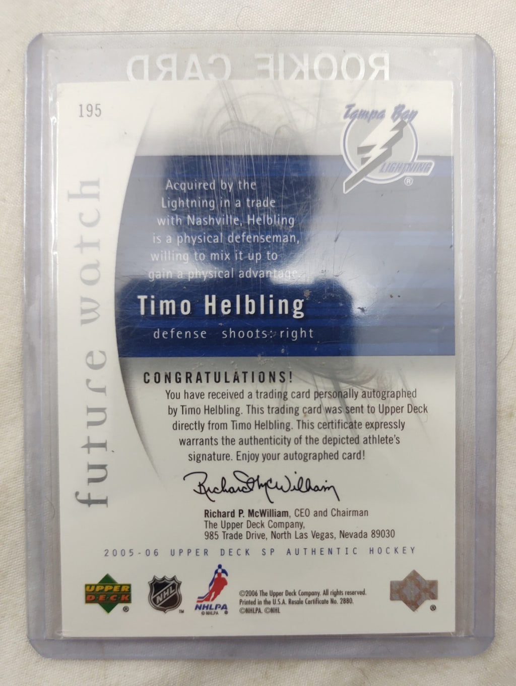 Timmo Helbling Rookie Autograph SP Authentic Future Watch 509/999