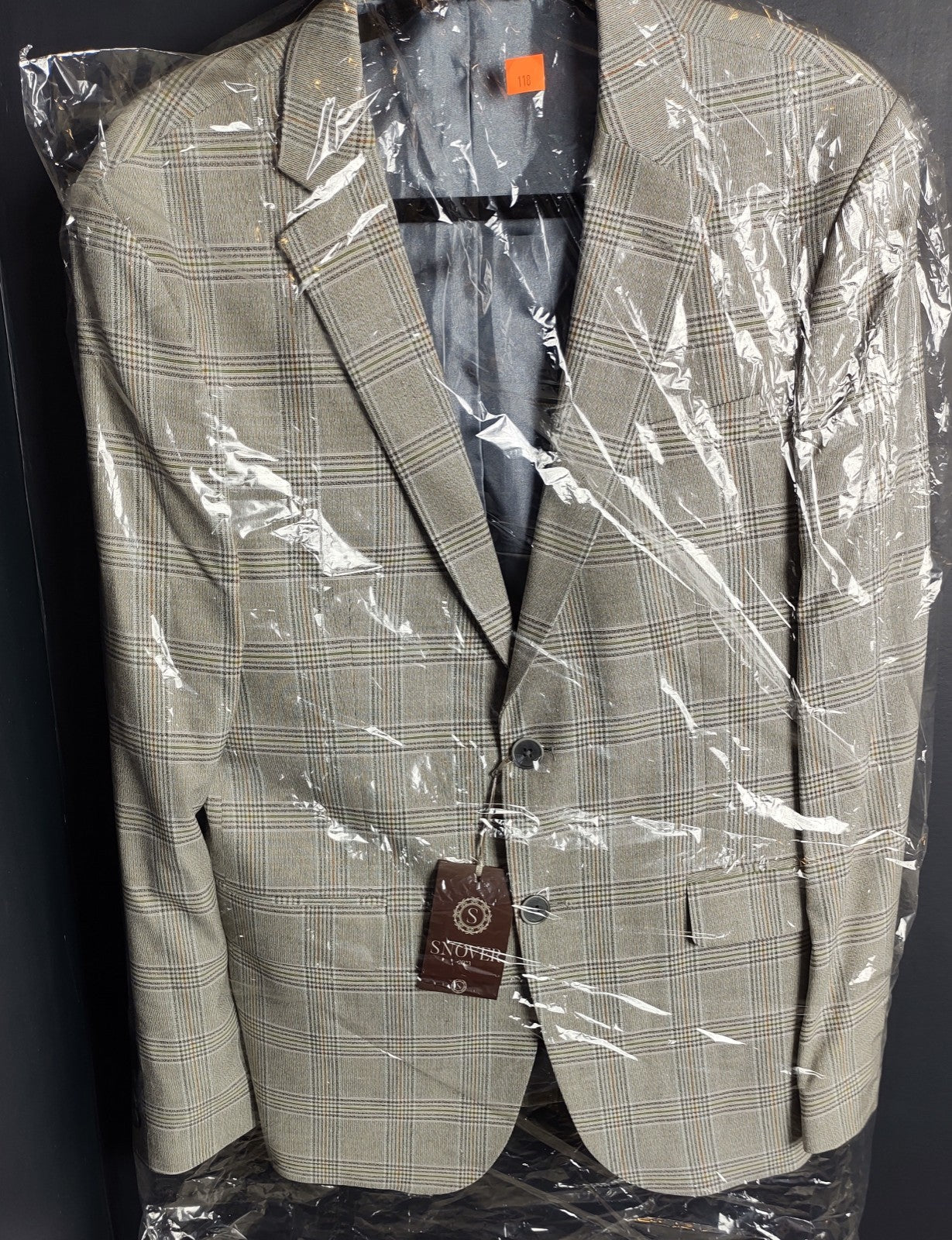 Snover Light Grey Check Blazer Men's Size 40 Modern Tailored Jacket